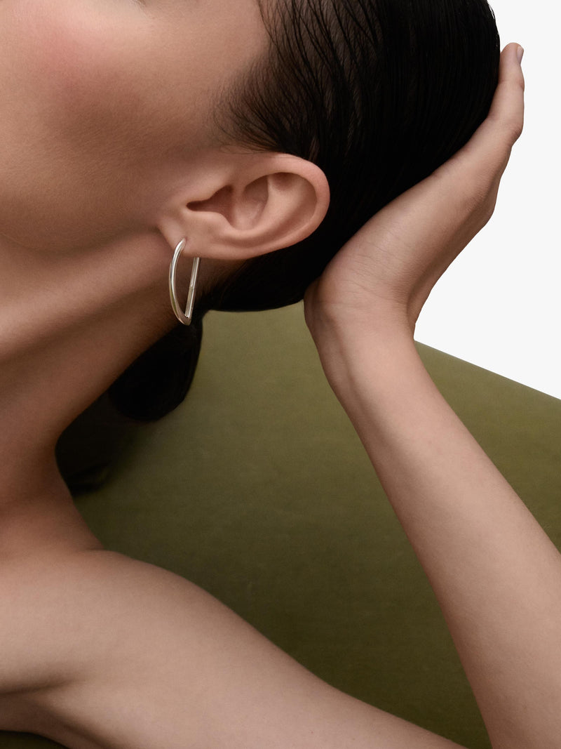 PDPAOLA Vento geometric hoop earrings rhodium plated - British product