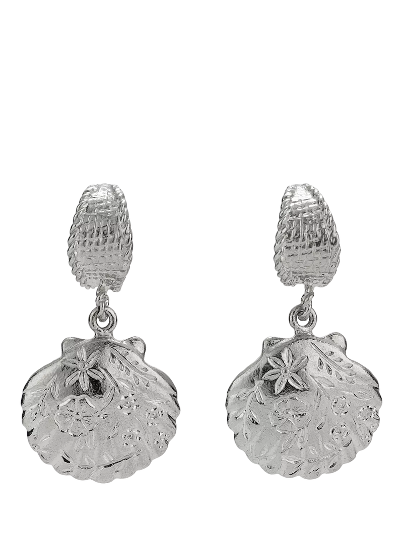 Alex Monroe silver scallop huggie earrings, UK version