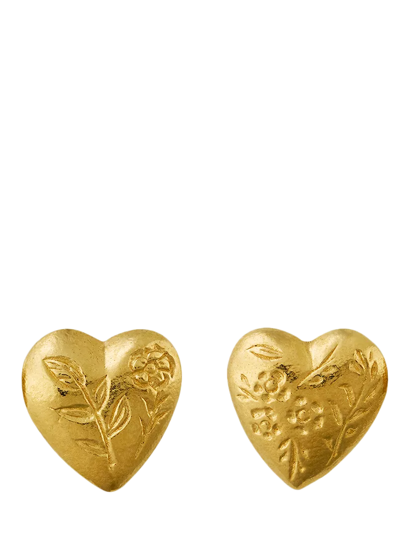 Alex Monroe yellow gold floral heart stud earrings, UK version