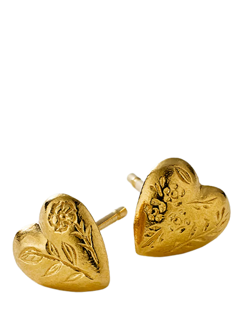 Alex Monroe yellow gold floral heart stud earrings, UK version
