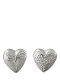Alex Monroe floral heart stud earrings, silver (British brand)