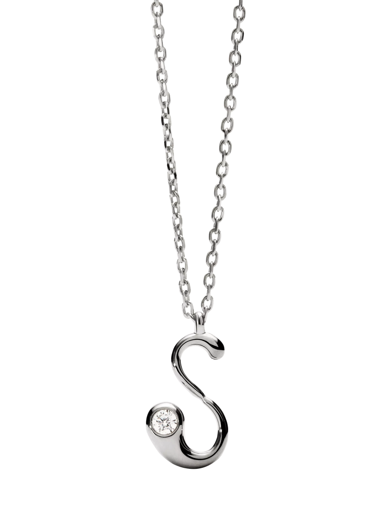 PDPAOLA Initial Pendant Necklace Rhodium 47.9cm
