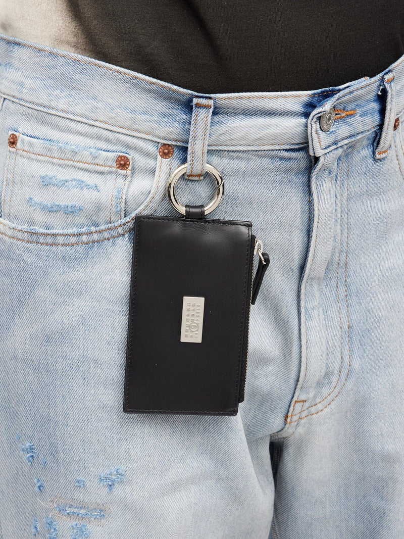 MM6 Maison Margiela black leather zip wallet, imported from the UK