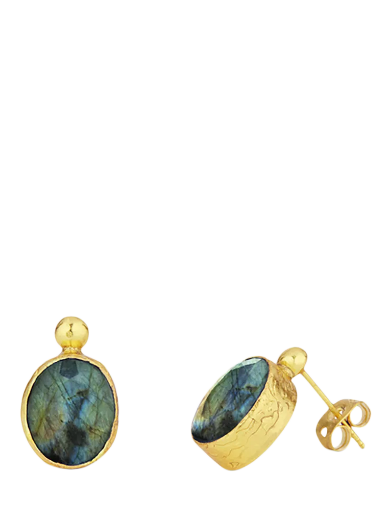Ottoman Hands labradorite stud earrings in gold plated brass, UK version