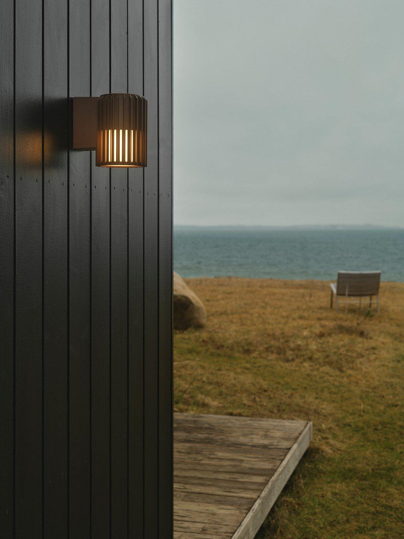 Nordlux Aludra ribbed outdoor wall light brown, (British brand)