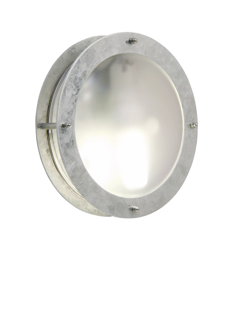 Nordlux Malte round outdoor wall light galvanised steel, imported from the UK
