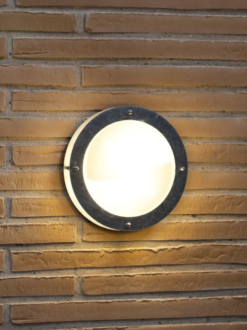 Nordlux Malte round outdoor wall light galvanised steel, imported from the UK