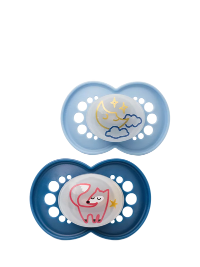 John Lewis MAM Original Night Soother Baby Soother for 6-18 Months Pack of 2 Blue- Buy online at McGrocer