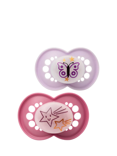 John Lewis MAM Original Night Soother Pink Baby Soother 6-18m Pack of 2- Buy online at McGrocer