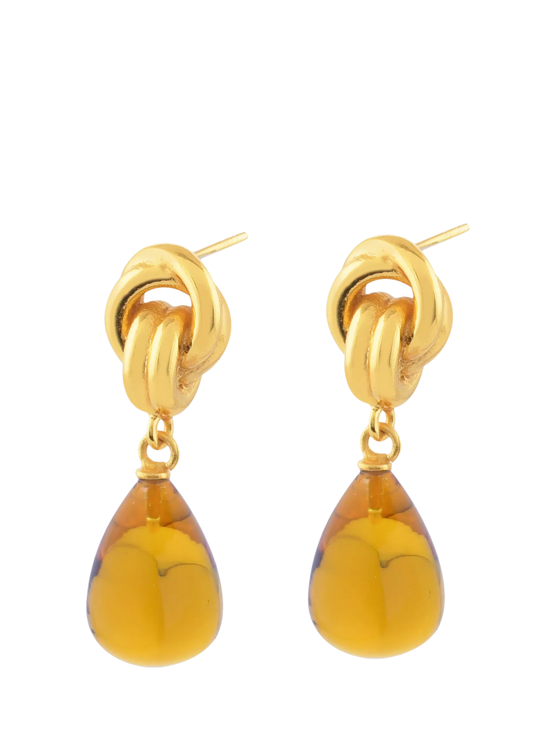 Shyla chunky knot stone drop earrings Citrine Gold (British brand)