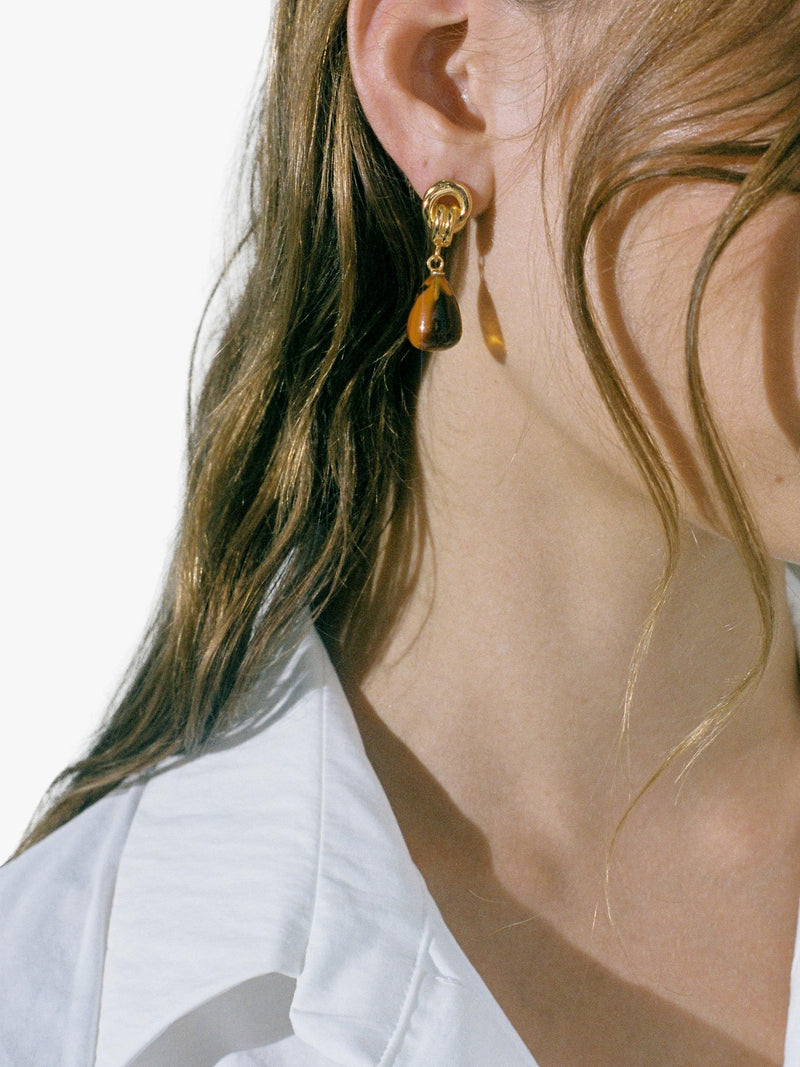 Shyla chunky knot stone drop earrings Citrine Gold (British brand)