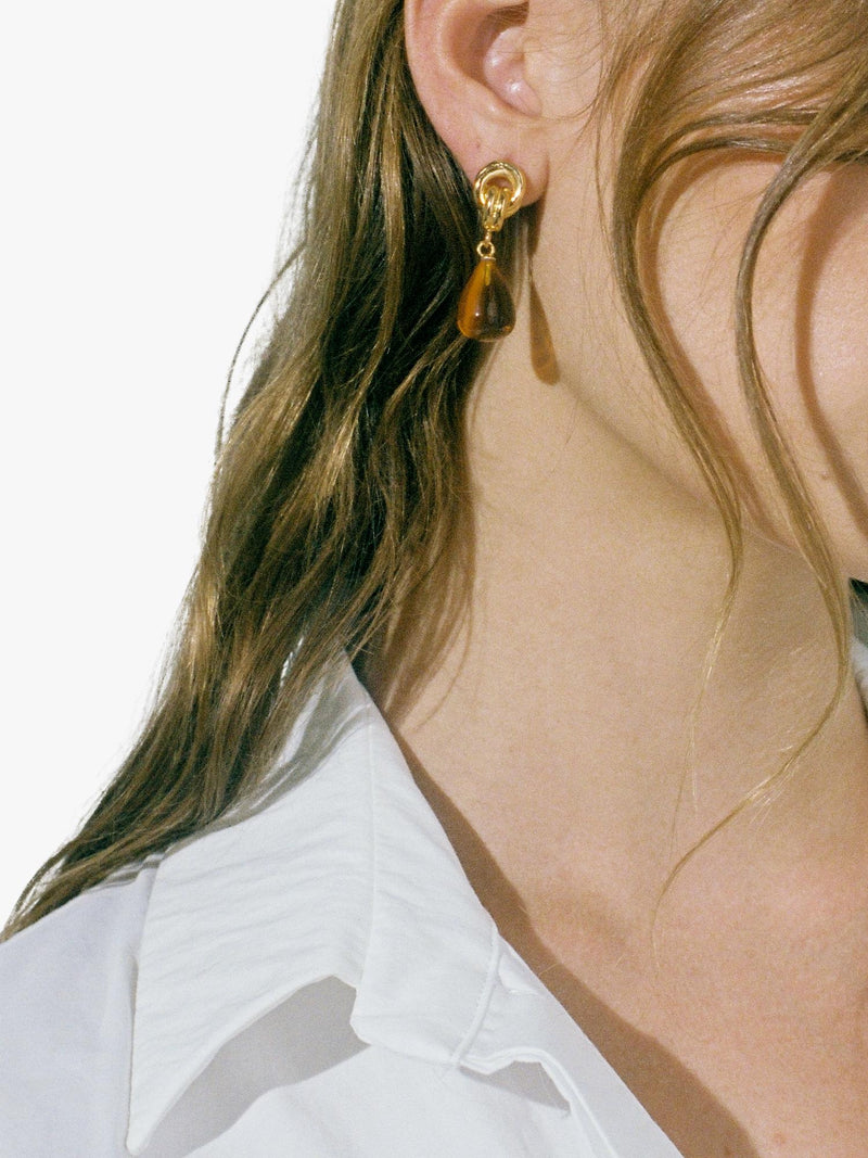 Shyla chunky knot stone drop earrings Citrine Gold (British brand)