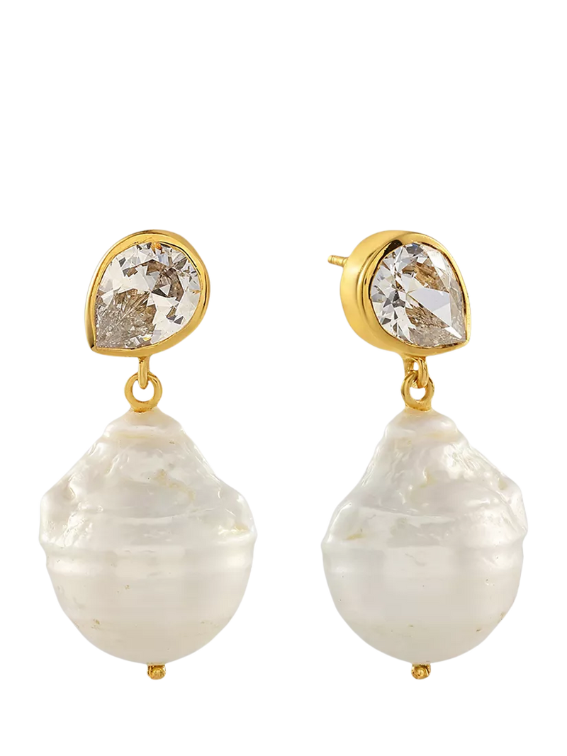 Shyla gold plated drop earrings pearl 3.4cm (British brand)