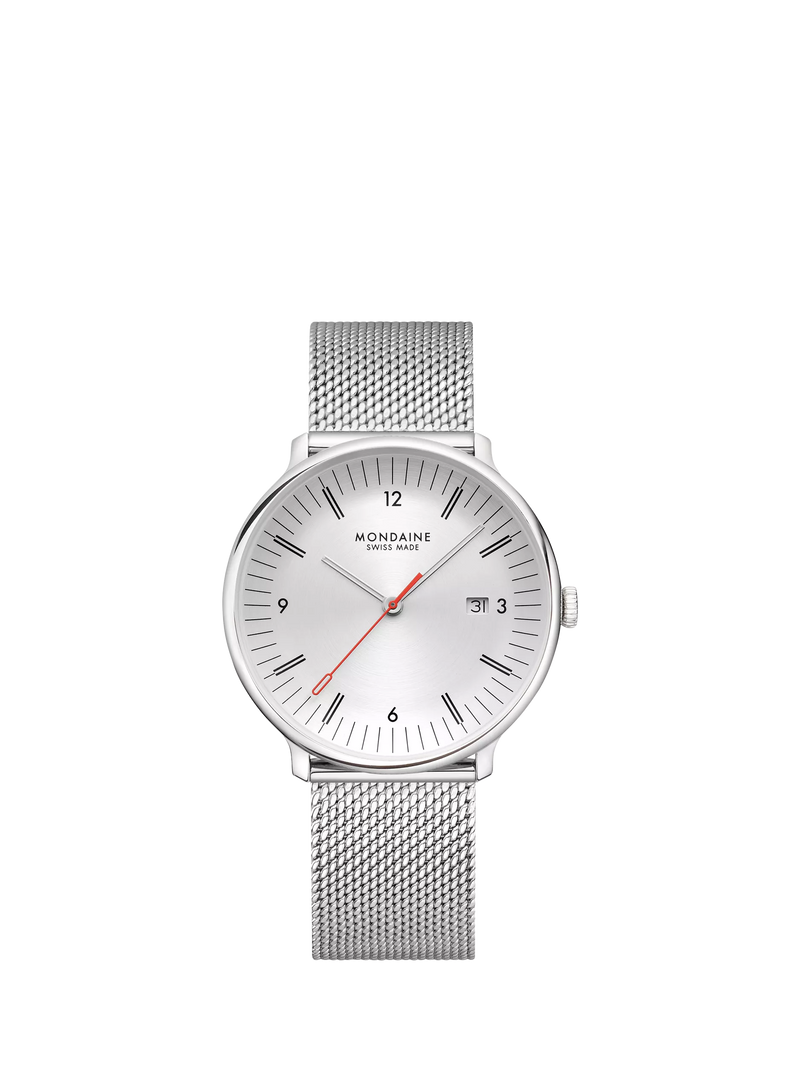 Mondaine Doppio men's watch 41mm silver mesh strap - British product