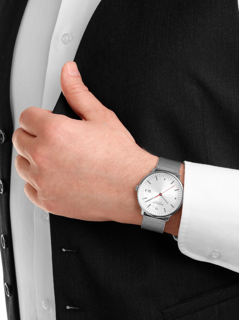 Mondaine Doppio men's watch 41mm silver mesh strap - British product