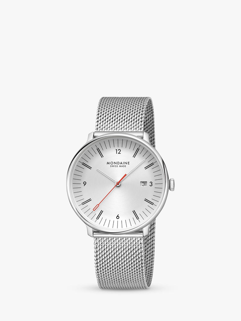 Mondaine Doppio men's watch 41mm silver mesh strap - British product