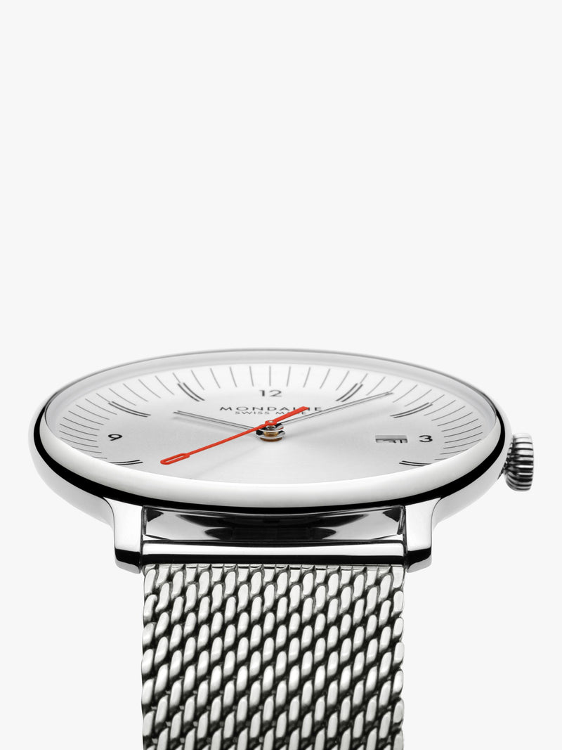 Mondaine Doppio men's watch 41mm silver mesh strap - British product