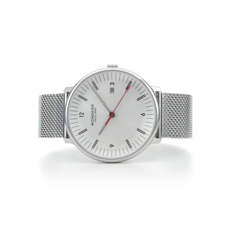 Mondaine Doppio men's watch 41mm silver mesh strap - British product
