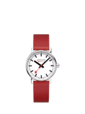Mondaine vegan watch with red grape leather strap, UK version
