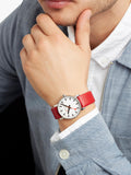 Mondaine vegan watch with red grape leather strap, UK version