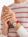 Mondaine vegan watch with red grape leather strap, UK version