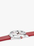 Mondaine vegan watch with red grape leather strap, UK version