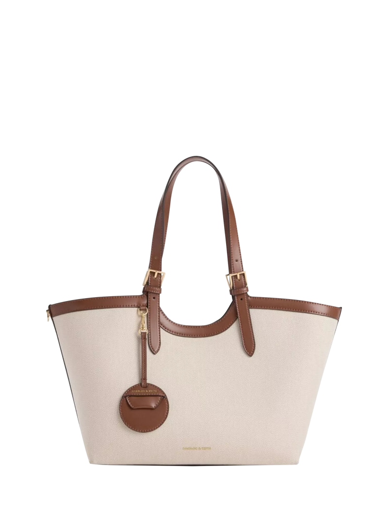 CHARLES & KEITH chocolate canvas tote bag, UK version