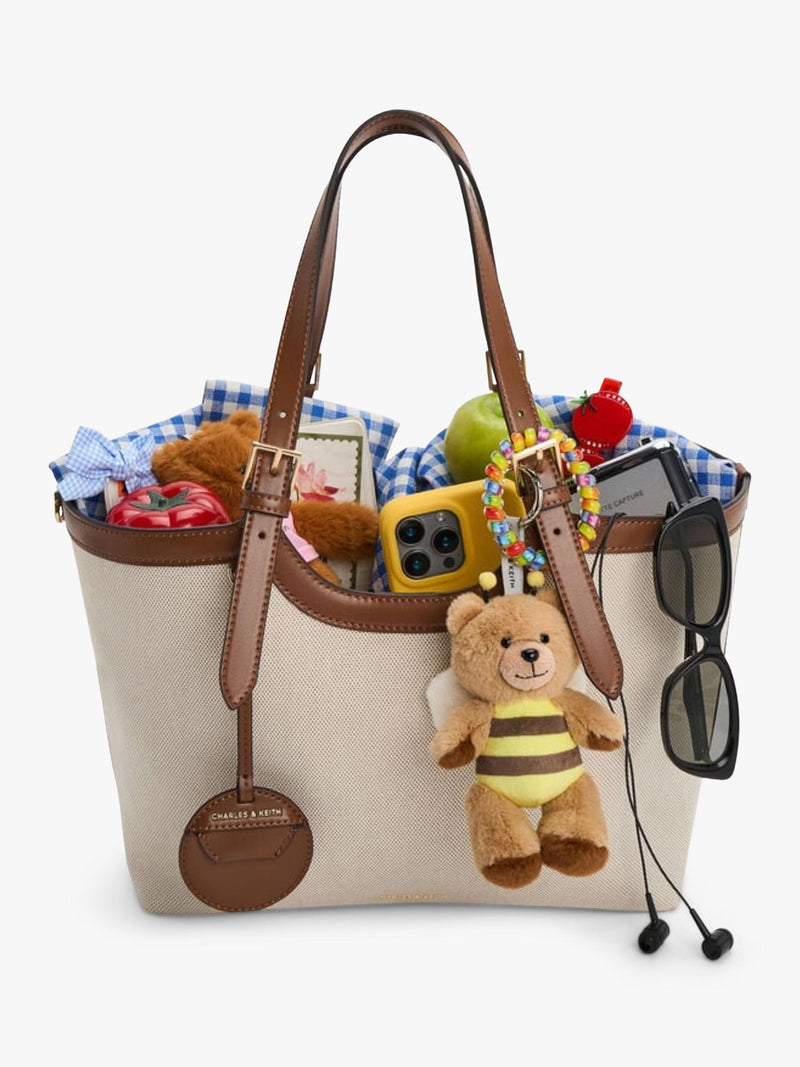 CHARLES & KEITH chocolate canvas tote bag, UK version