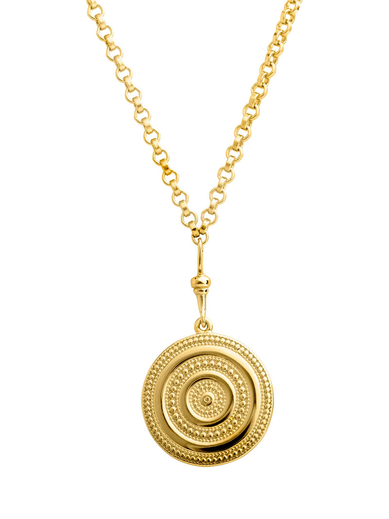 LARNAUTI gold beaded disc pendant necklace 41cm (British brand)