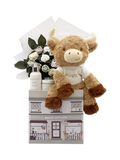 Babyblooms personalised Highland Cow welcome baby hamper, UK version