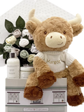 Babyblooms personalised Highland Cow welcome baby hamper, UK version