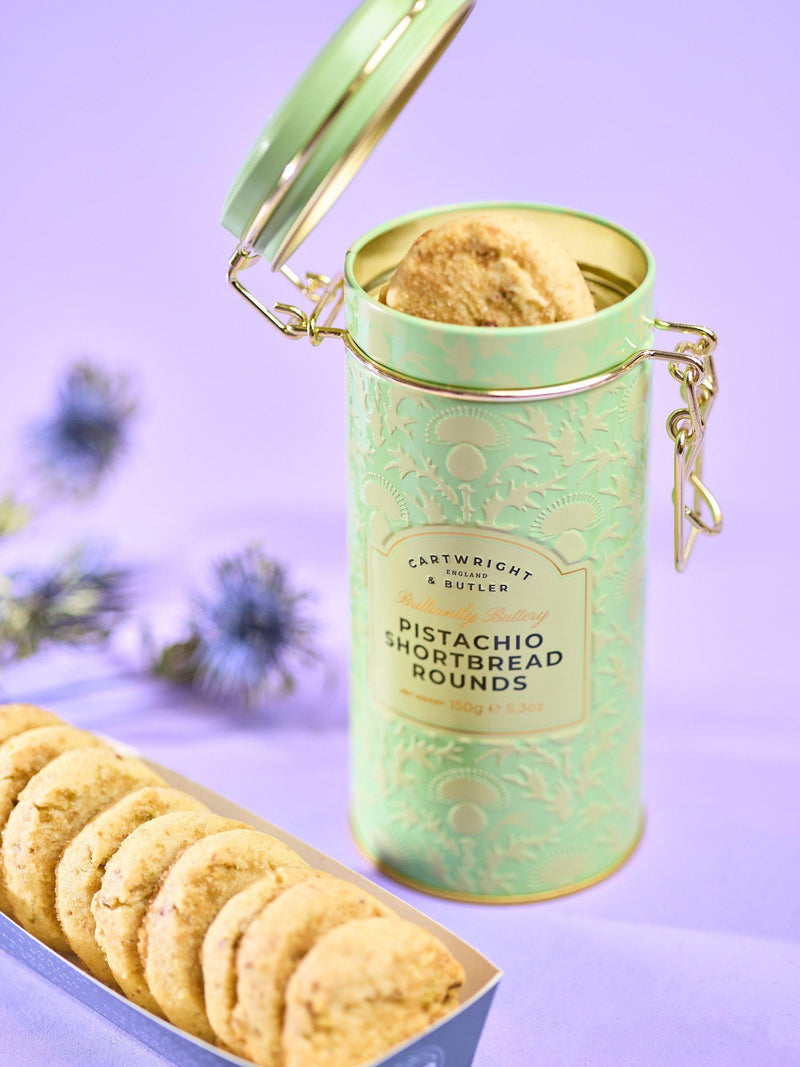 Cartwright & Butler pistachio shortbread rounds tin 150g (British brand)