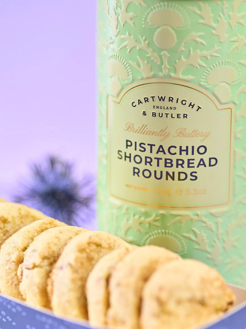 Cartwright & Butler pistachio shortbread rounds tin 150g (British brand)