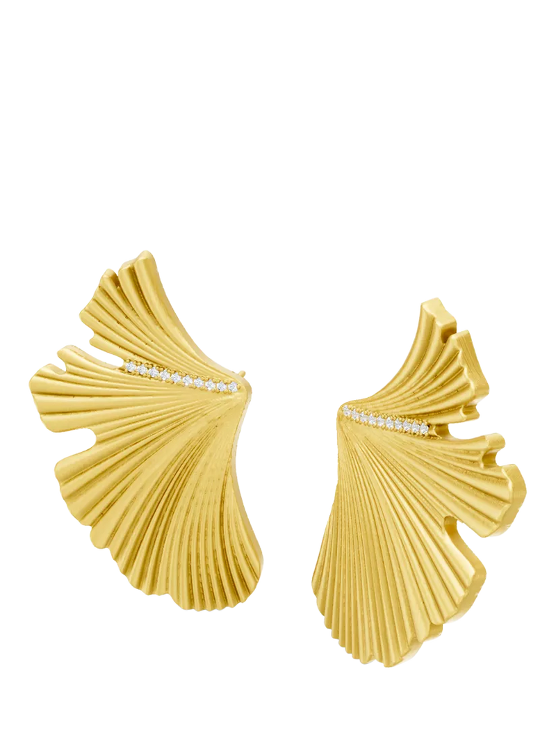 DPT Antwerp diamond fan stud earrings yellow gold plated (British brand)