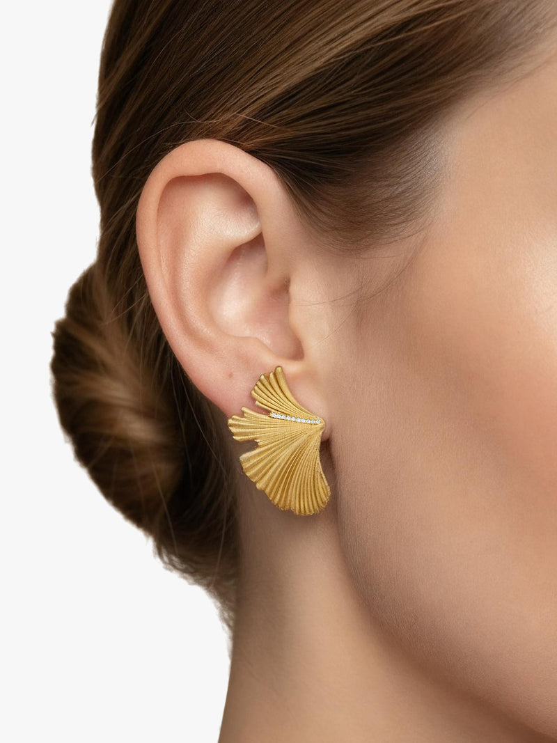 DPT Antwerp diamond fan stud earrings yellow gold plated (British brand)