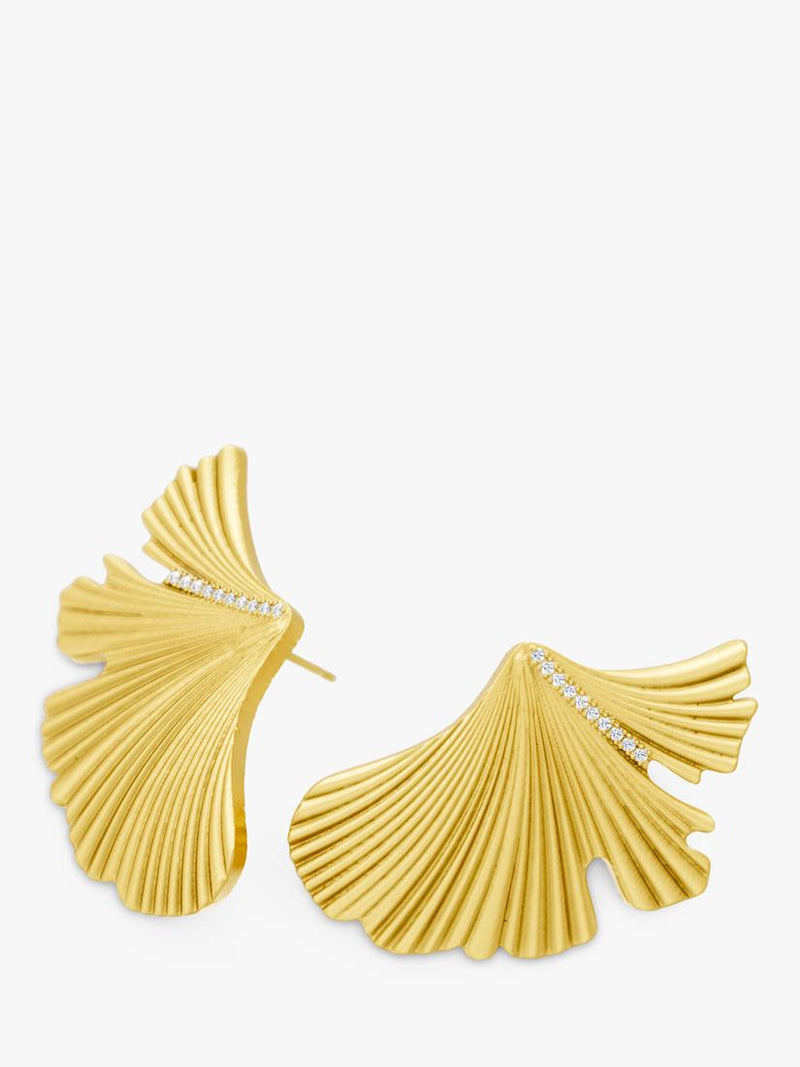 DPT Antwerp diamond fan stud earrings yellow gold plated (British brand)