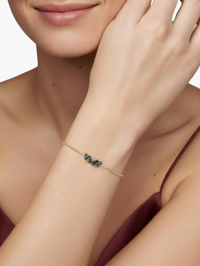 DPT Antwerp quartz and diamond chain bracelet yellow gold plated, imported from the UK