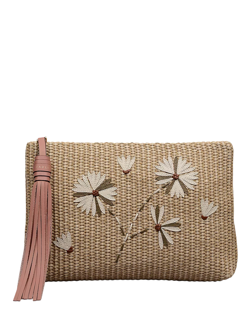 Radley leather and raffia pouch natural multi, imported from the UK
