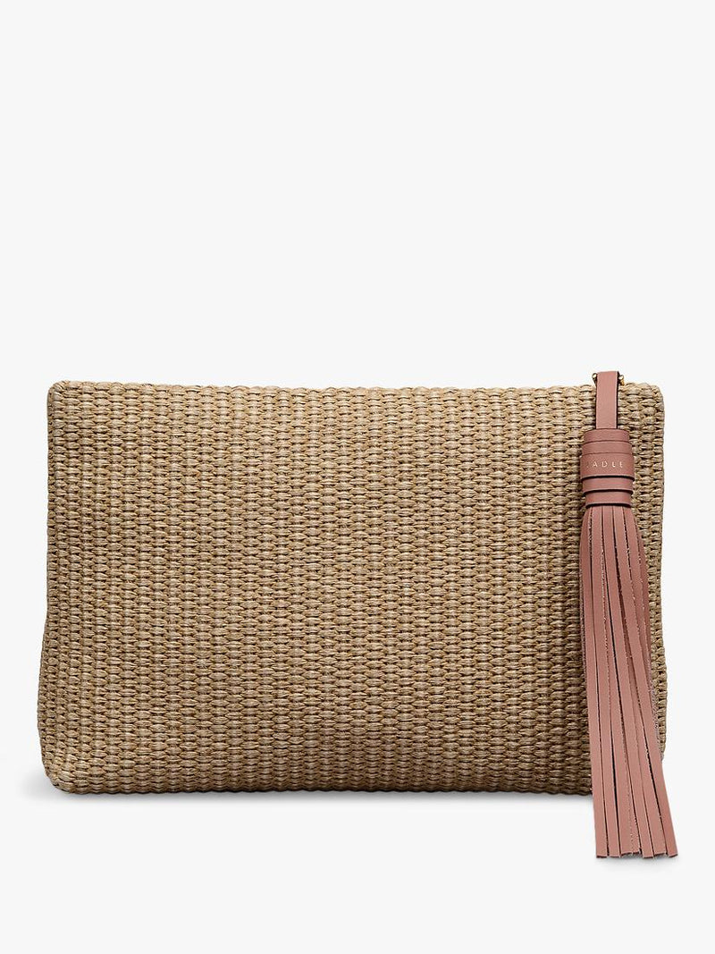 Radley leather and raffia pouch natural multi, imported from the UK