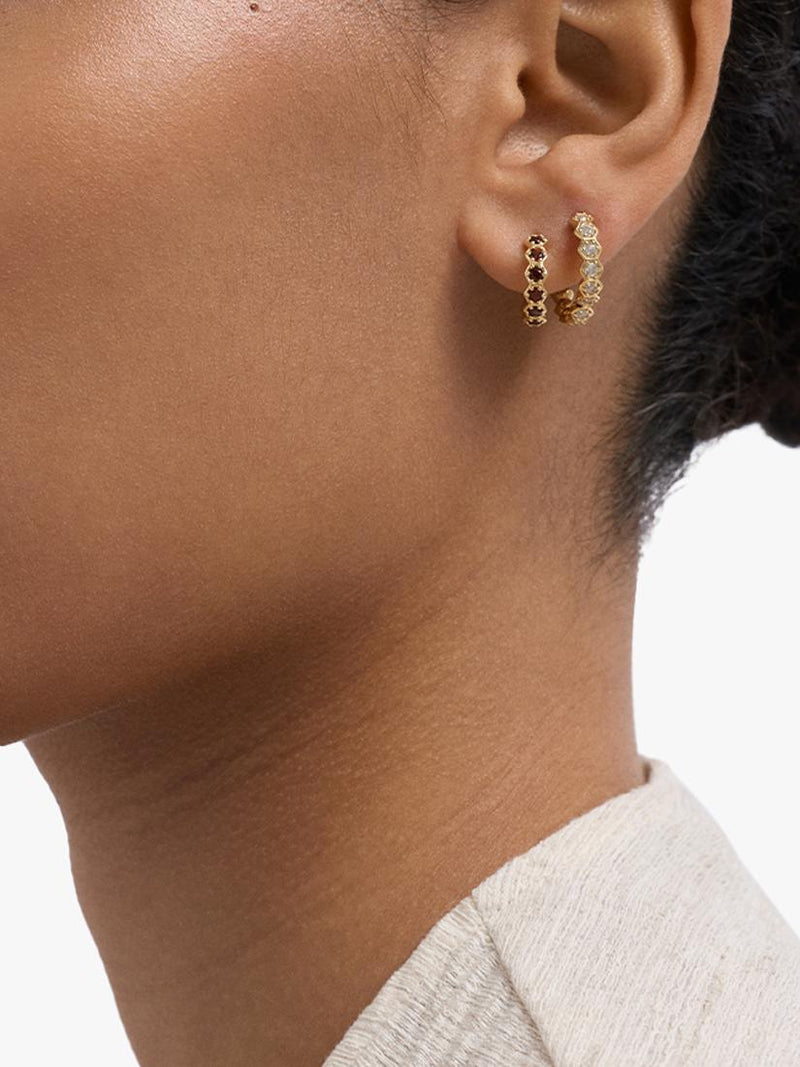 Astley Clarke gold vermeil hoop earrings with garnet, UK version