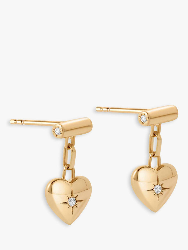 Astley Clarke white sapphire heart drop earrings gold plated vermeil, imported from the UK
