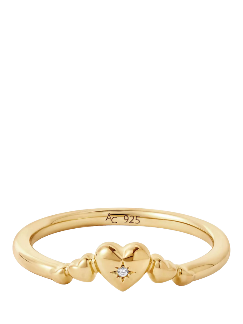 Astley Clarke gold charm heart ring with white sapphire, UK version