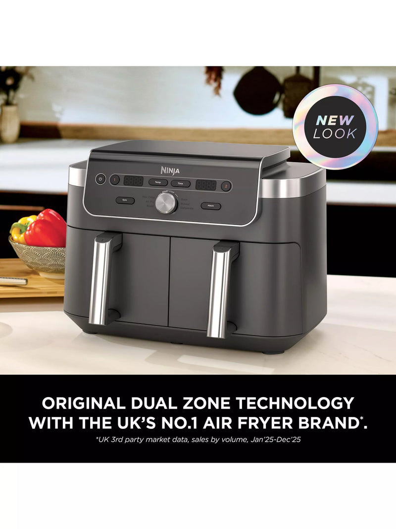 Ninja DualZone XL air fryer 9.5L in grey, UK version