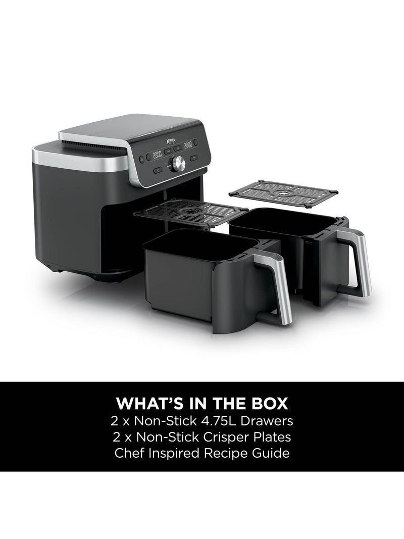 Ninja DualZone XL air fryer 9.5L in grey, UK version