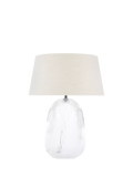 Neptune Malton glass pillar table lamp bronze with linen shade, UK version