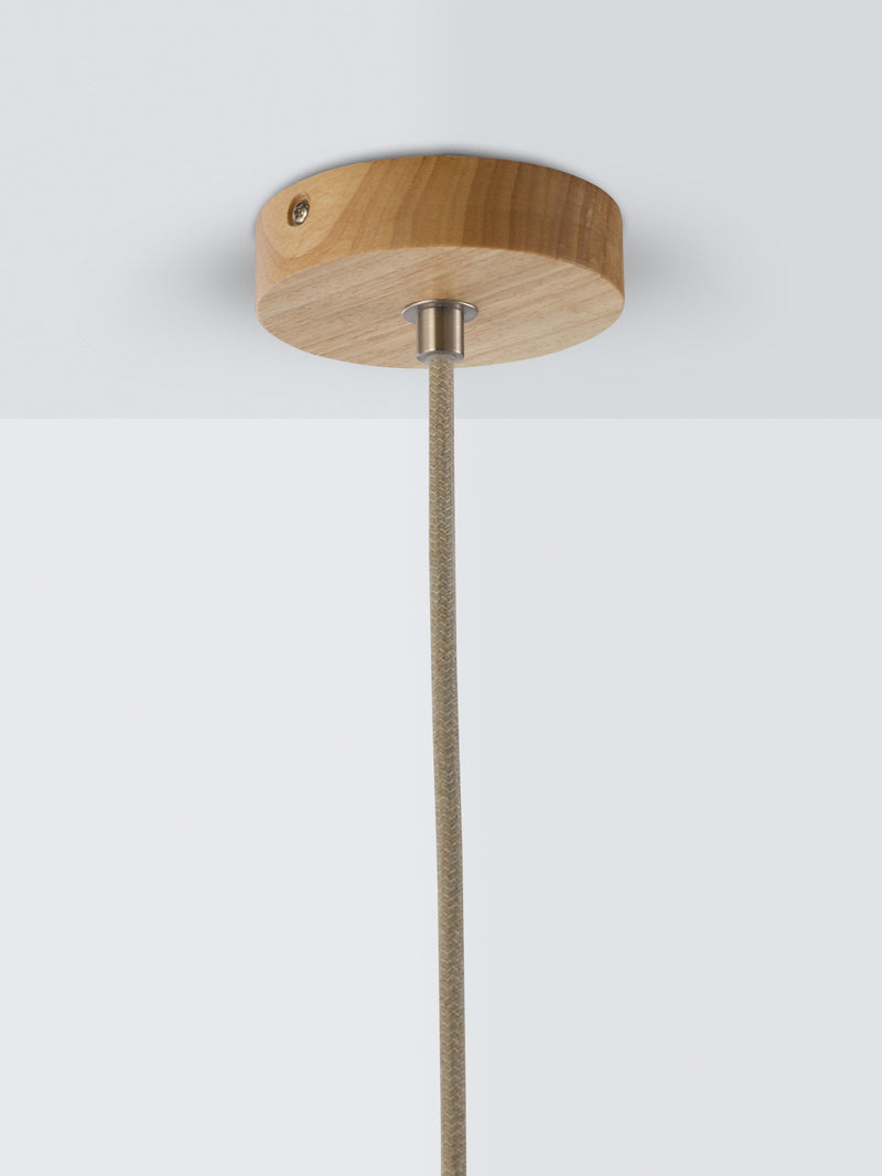 John Lewis Finn pendant light with wood slats, imported from the UK