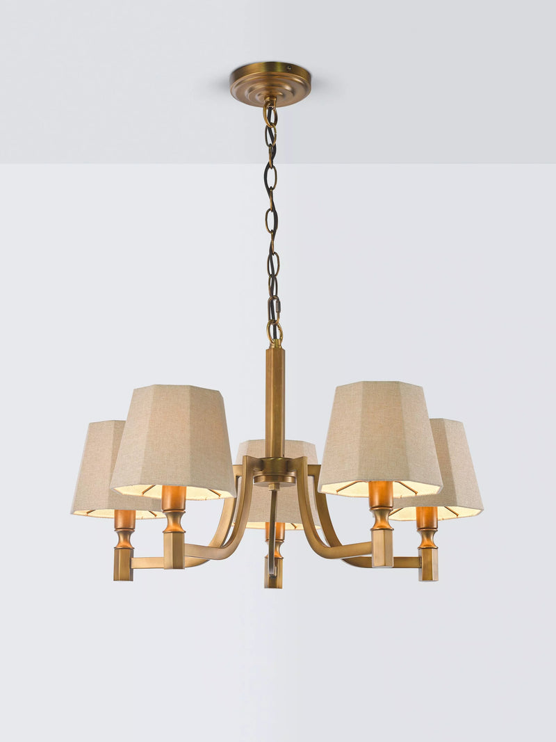 John Lewis Oatmeal 5-arm pendant light, antique brass, imported from the UK