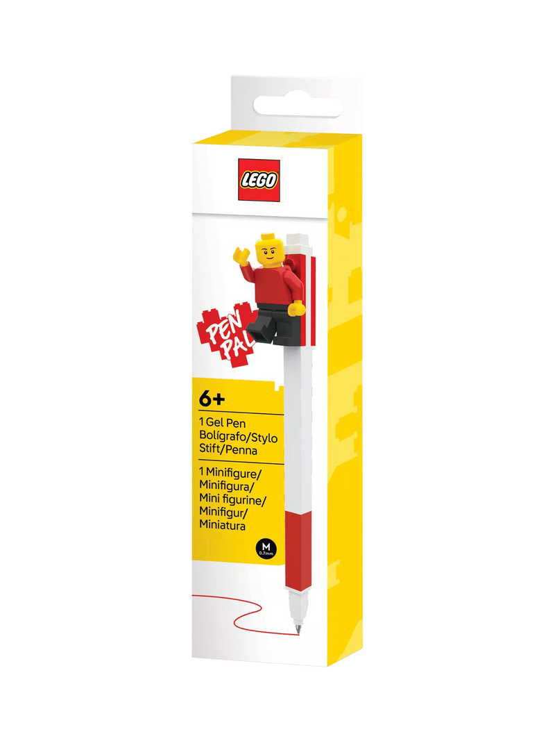 LEGO red gel pen with plates and minifigure (British brand)
