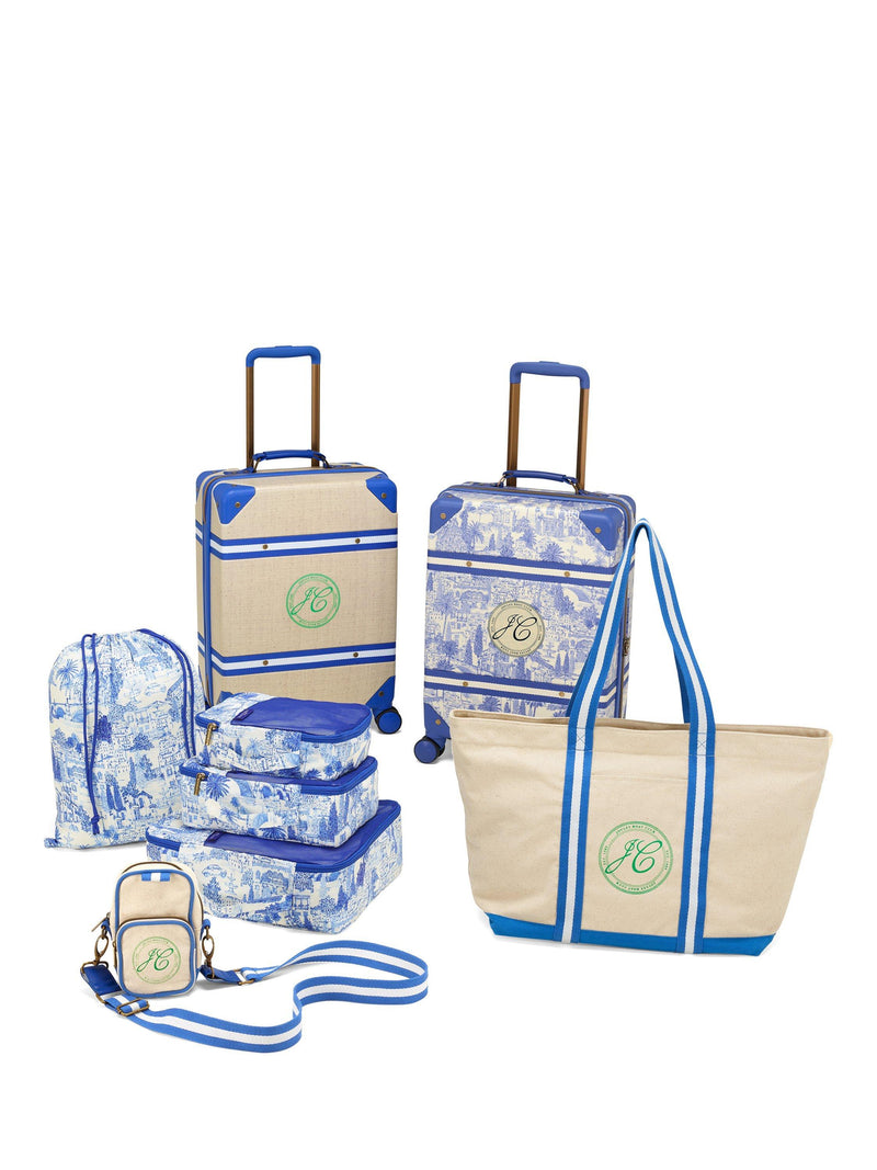 Joules Boathouse cabin suitcase 38L in blue multi - British product