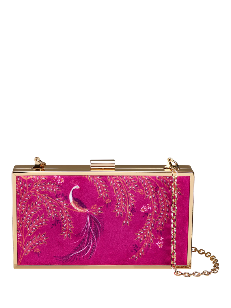 Sara Miller elegant bird velvet clutch bag with gold frame (British brand)